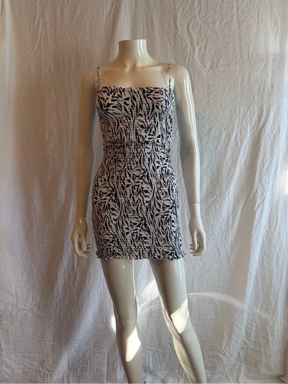 AFRM Isla Zebra-Print Smocked Mini Dress